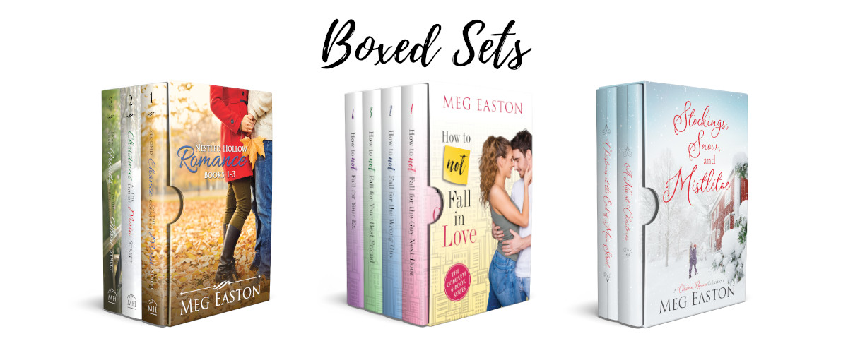 Covers for Nestled Hollow boxed set, How to Not Fall in Love, Stockings, Snow, and Mistletoe